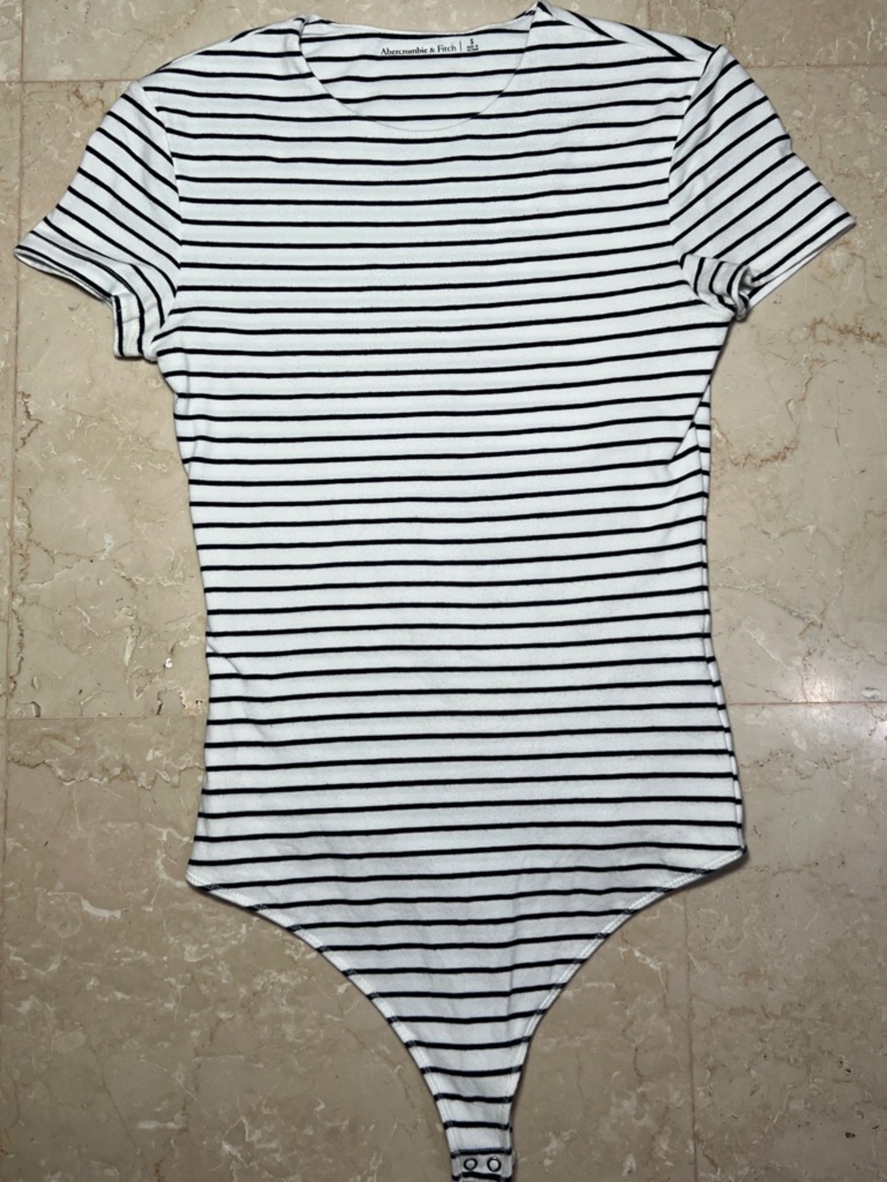Abercrombie & Fitch White and Black Striped Short-Sleeve Bodysuit